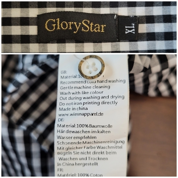 GloryStar Black & White Gingham Plaid Contrast Flip Cuff Button-Up Shirt Mens XL - Picture 6 of 8